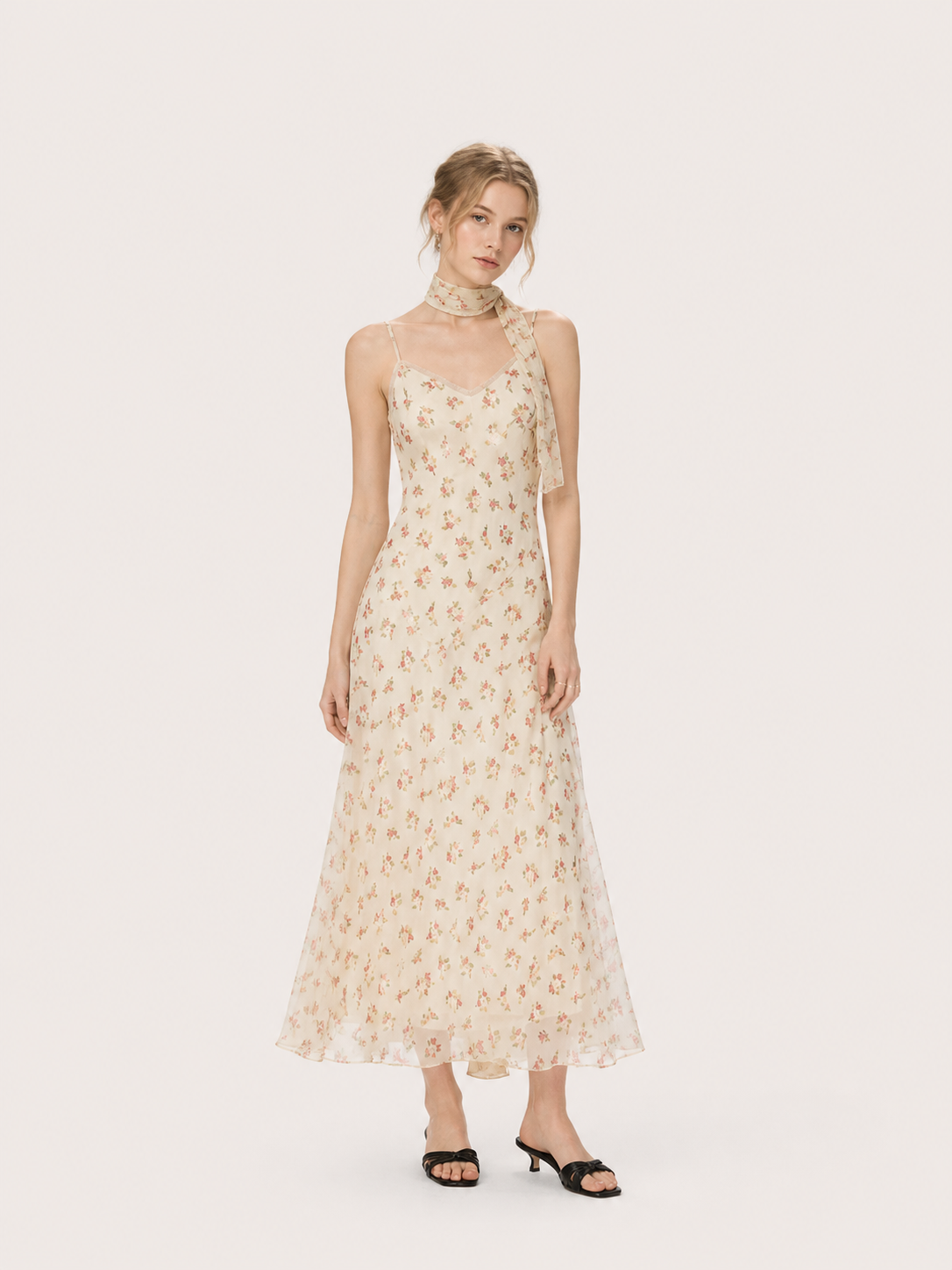 Floral Chiffon Slip Midi Dress