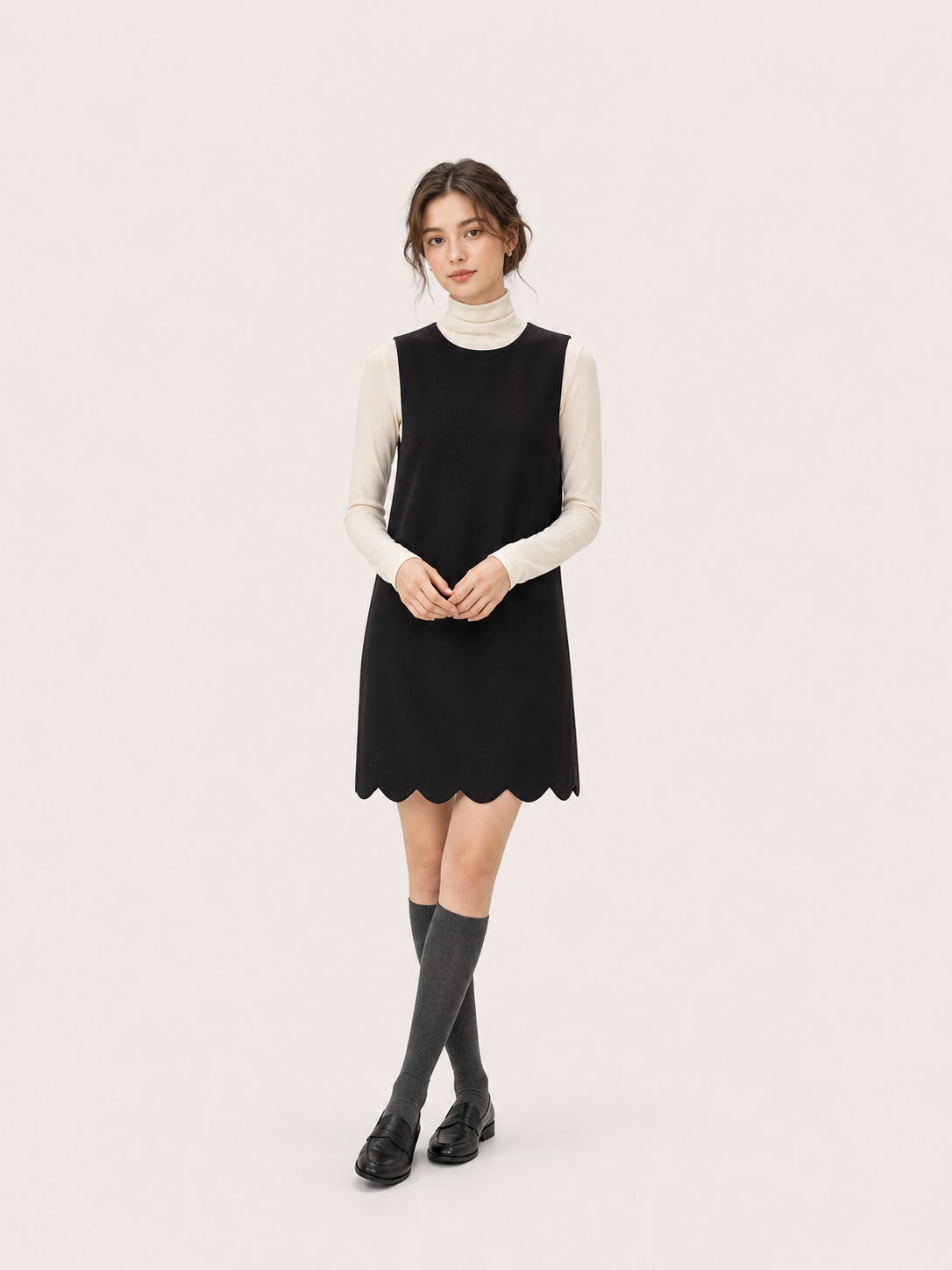 Scalloped Hem Mini Pinafore
