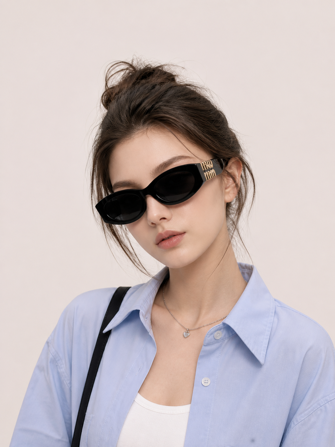 Gold-Logo Oval Sunglasses