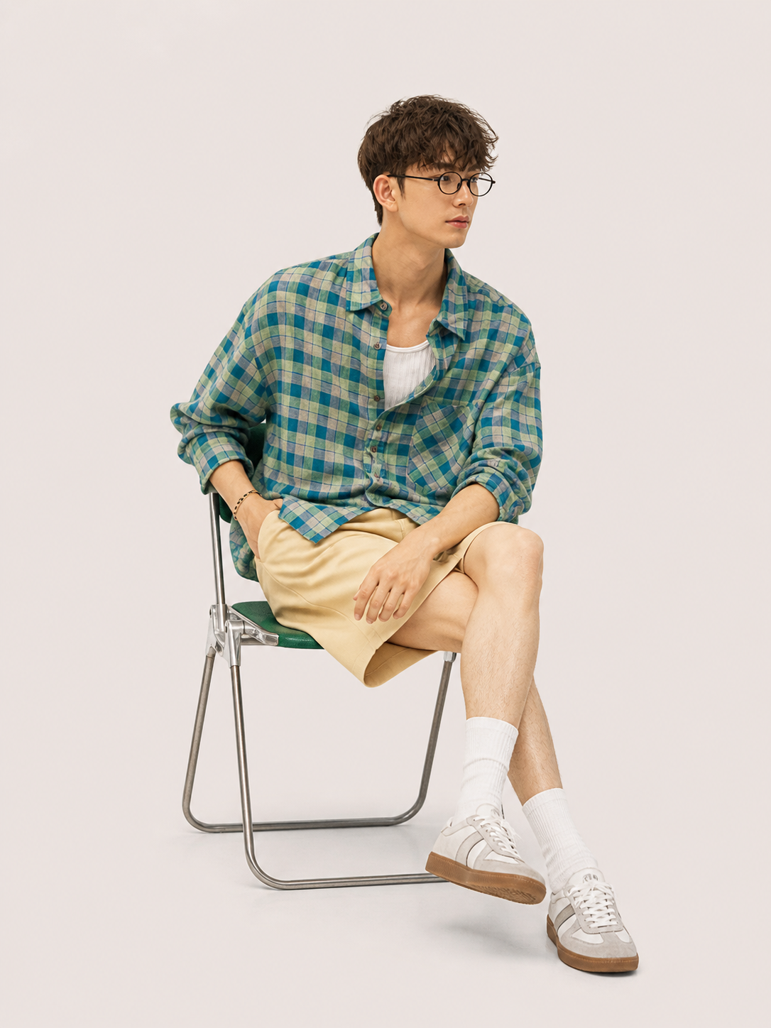 Teal Plaid Linen Shirt