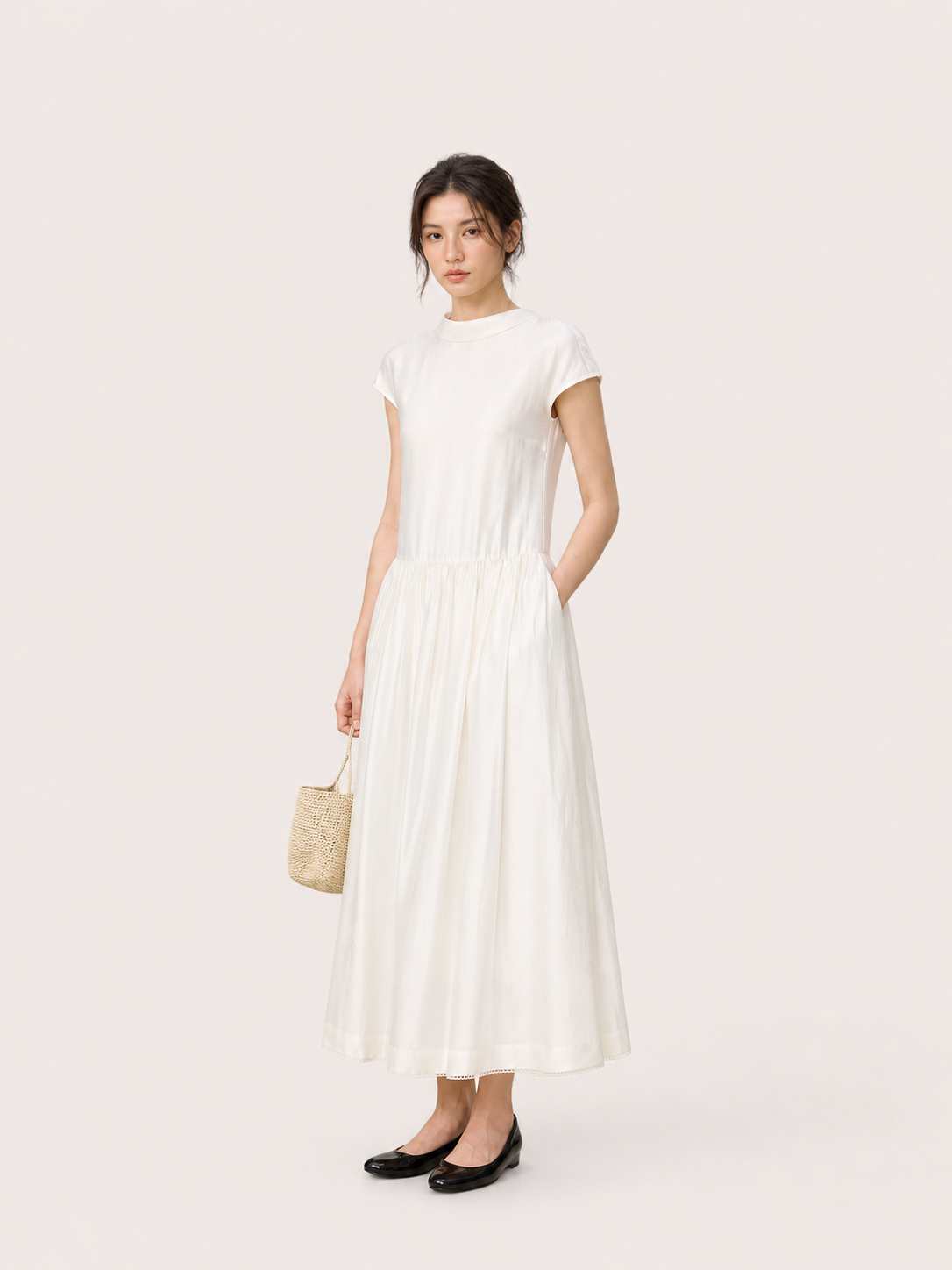 Cap-Sleeve Drop-Waist Maxi Dress
