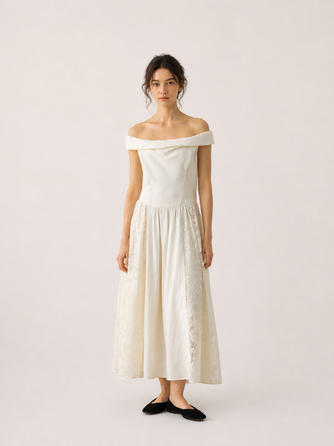 Off-Shoulder Lace Midi Dress